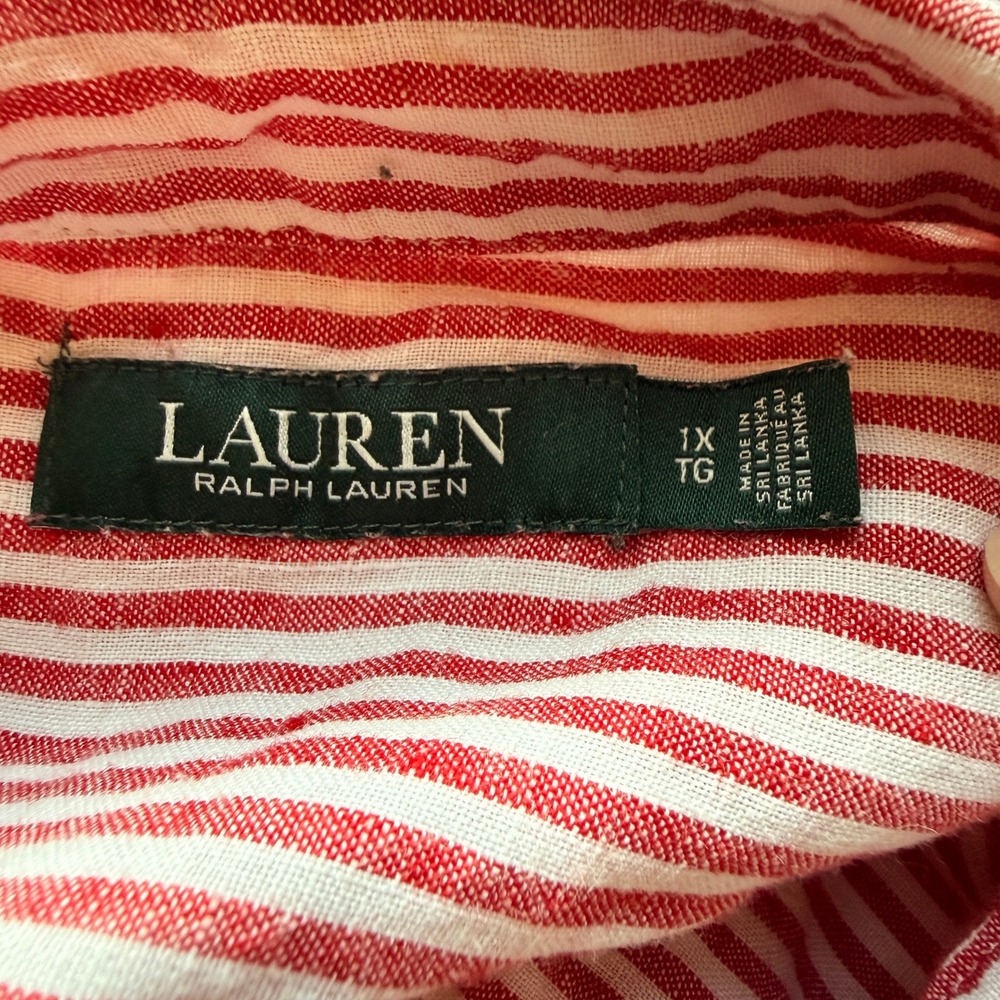 Lauren Ralph Lauren Women's Red/White Striped 100% Linen Top Size 1X - Picture 3 of 4